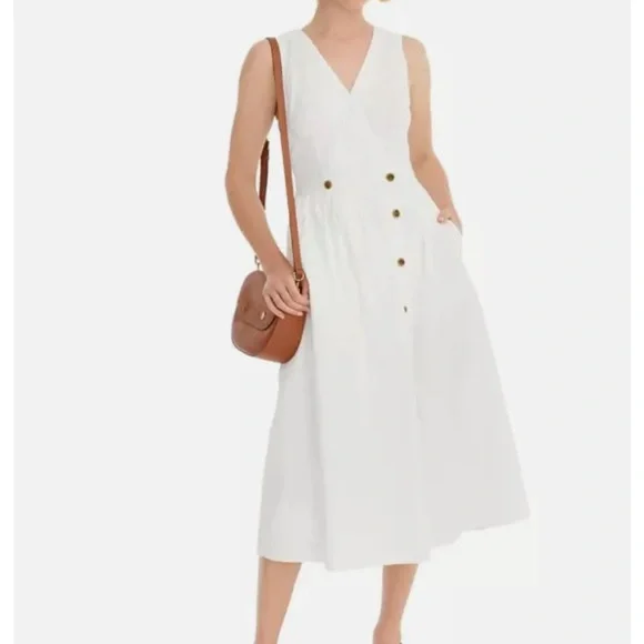 Women's J.Crew Sleeveless A-Line Poplin Dress White Size 8 - Picture 6 of 9